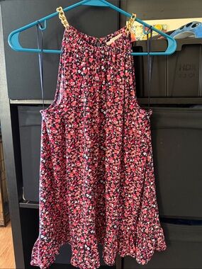 Michael Kors Navy Floral Chain-Strap Halter Blouse